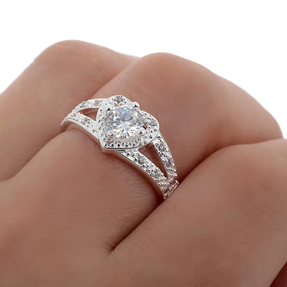 Cincin Sterling Silver 925 Bentuk Hati Aksen Kristal Untuk Wanita