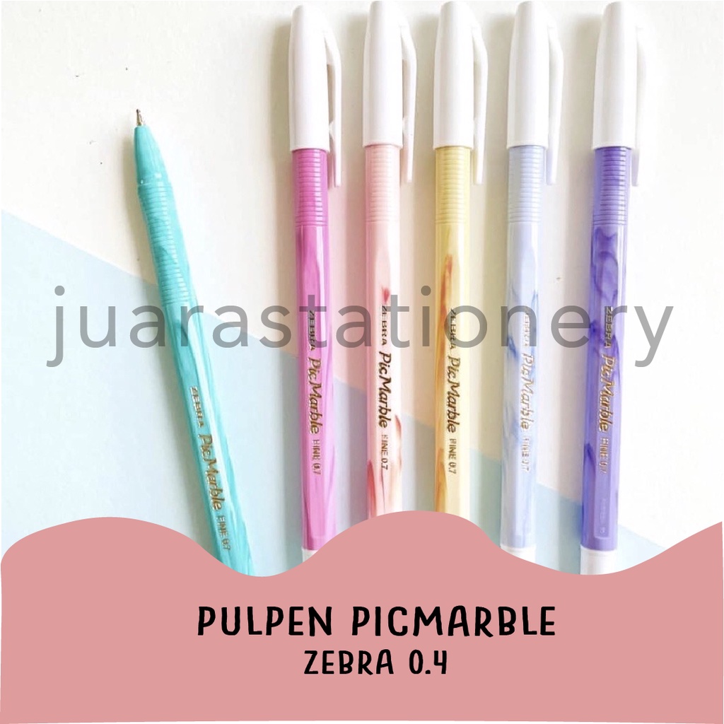 

528 - ( SATUAN ) Pulpen Hitam PicMarble Zebra 0.7mm - Pena / Bolpoin / Pulpen Lucu Unik Murah
