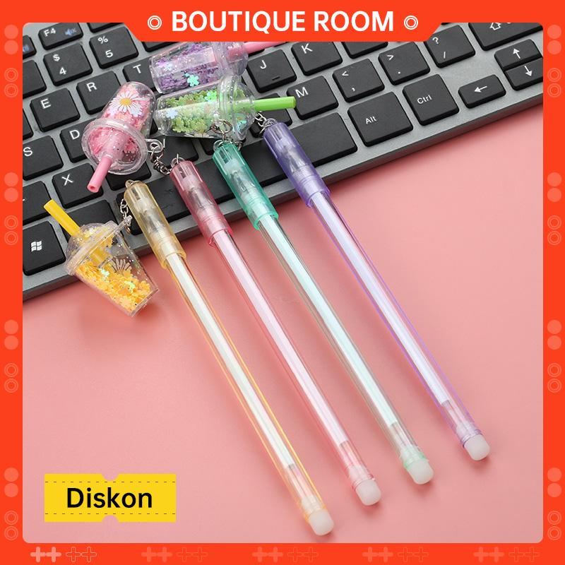 

Ready✨0.5mm Kreatif Susu Cangkir Teh Liontin Gel Pena Lucu Payet Mahasiswa Tanda Tangan PenaBER