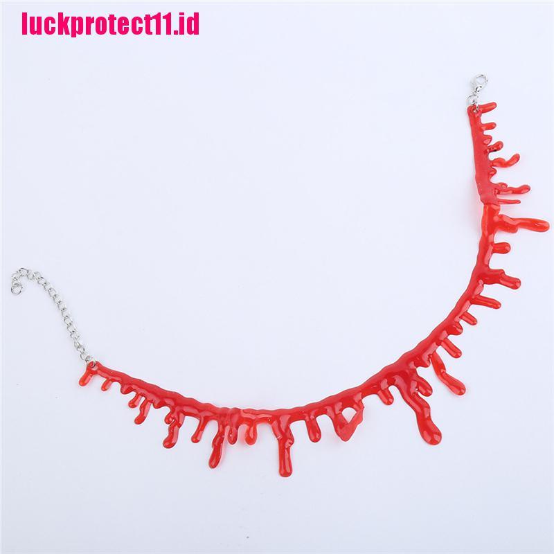 (LUCK) Kalung Choker Model Darah Merah Deathrock Punk Rock Untuk Pesta Halloween