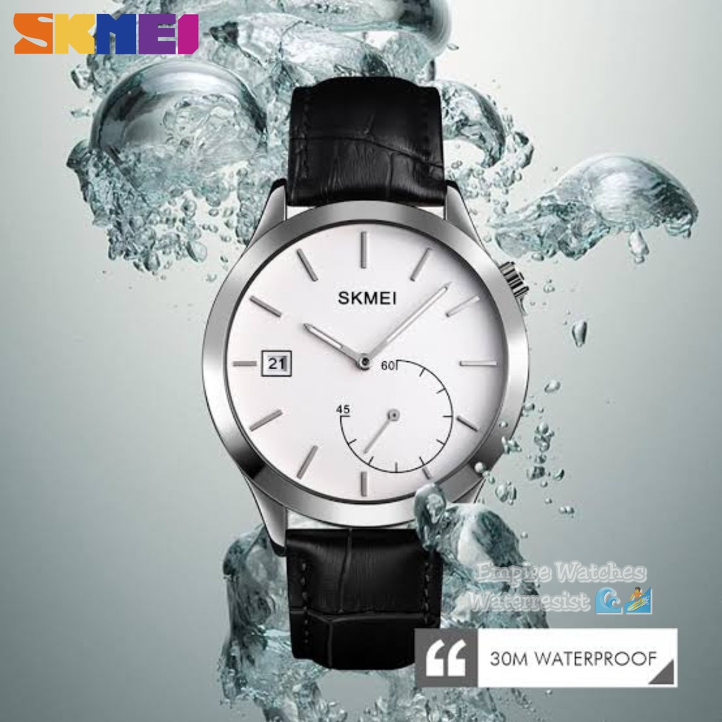 Jam Tangan Skmei 1581 Pria Wanita Strap Leather Analog Tanggal Aktif Kualitas Original Waterproof