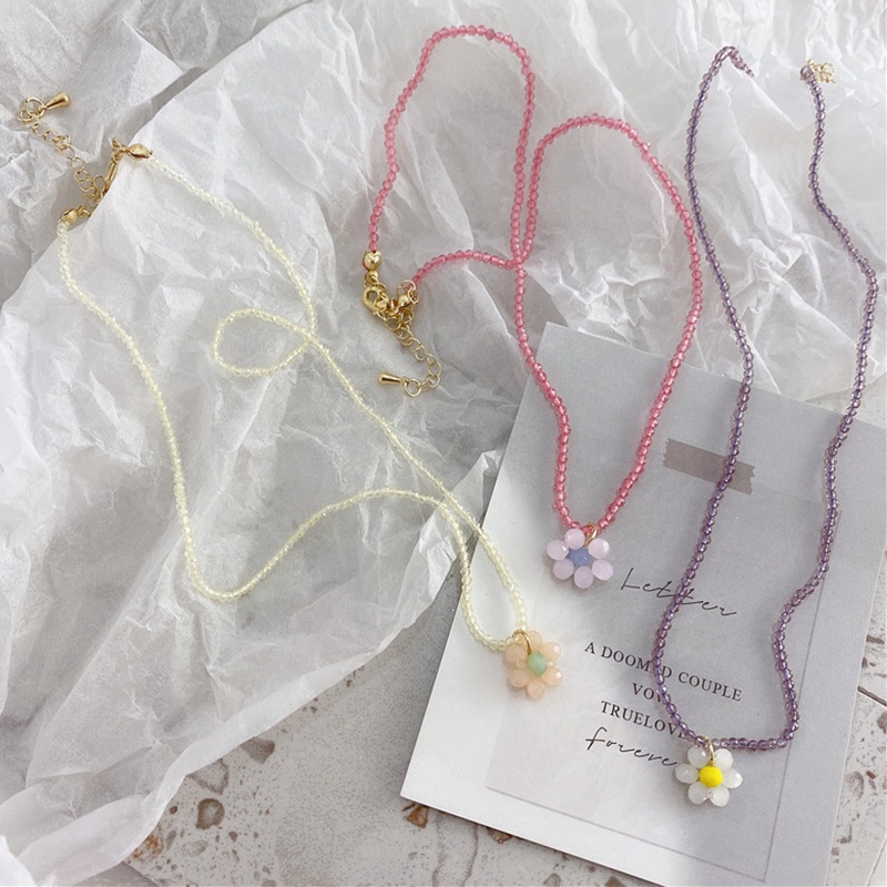 Korea Vintage Color Beaded Flower Necklace Hyuna Flower Necklace