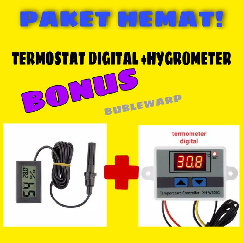THERMOSTAT TERMOSTAT DIGITAL AC 220V + HYGROMETER alat penetas telur