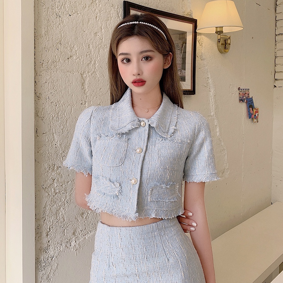 XIAOZHAINV  Korean Style Lengan Pendek Kemeja+Rok Wanita