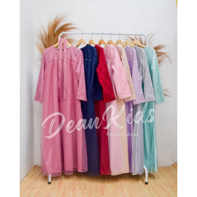 Fidella Dress Gamis Pesta Raya Lebaran Kondangan Brukat Simple Wanita Muslim Bahan Velvet Satin Tile