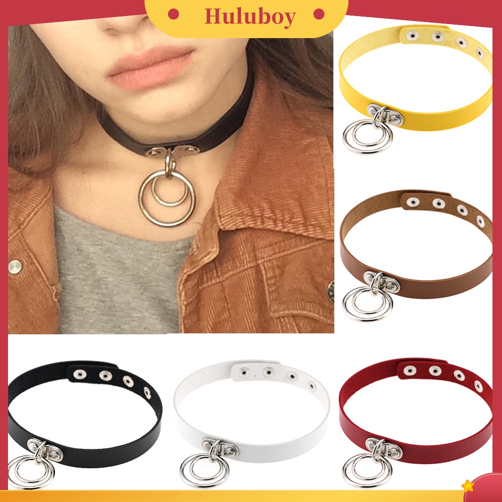 Hu Hu Hu Hu Hu Alat Bantu Pasang Kacamata♡ Kalung Choker Bahan Kulit Imitasi Dengan Kancing Snap Ganda Gaya Punk Gothic Untuk Wanita
