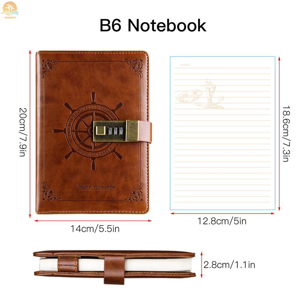 Buku Catatan Jurnal Diary Dengan Kunci Password Kombinasi 3 Digit B6 Bahan Pu Gaya Vintage Retro Untuk Hadiah