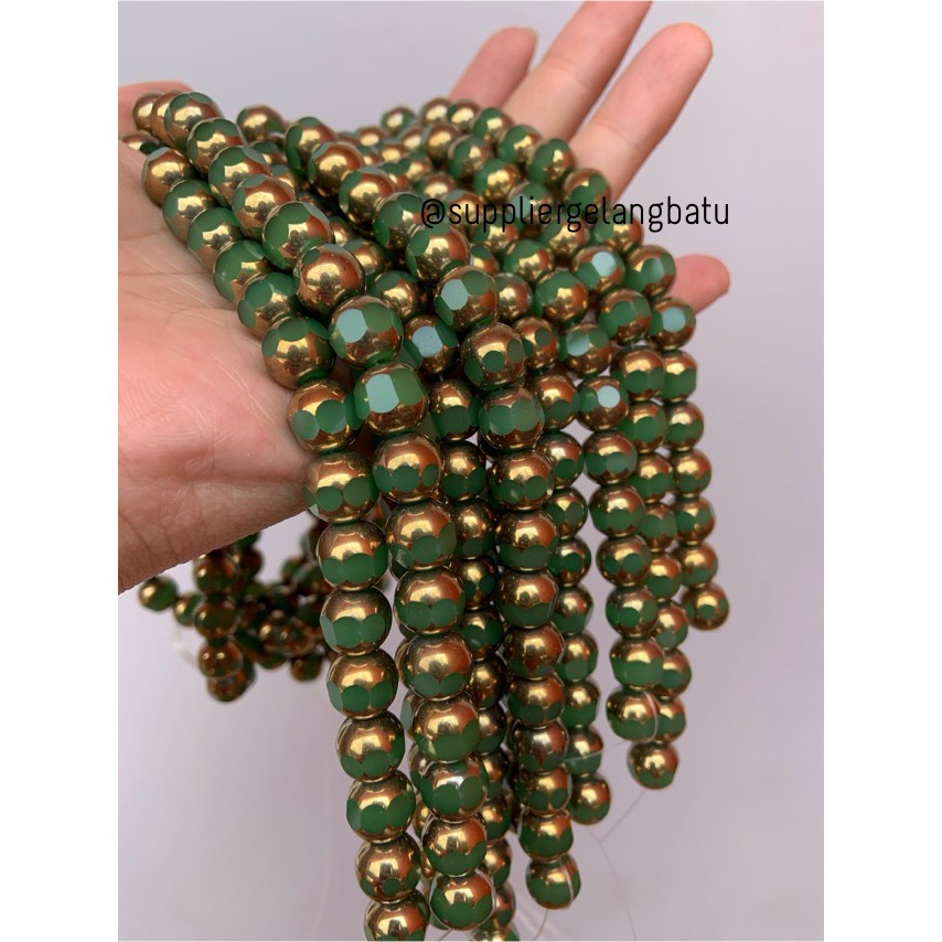 kristal BINGKAI GOLD 10mm hijau doff bahan spacer gelang kalung ronce