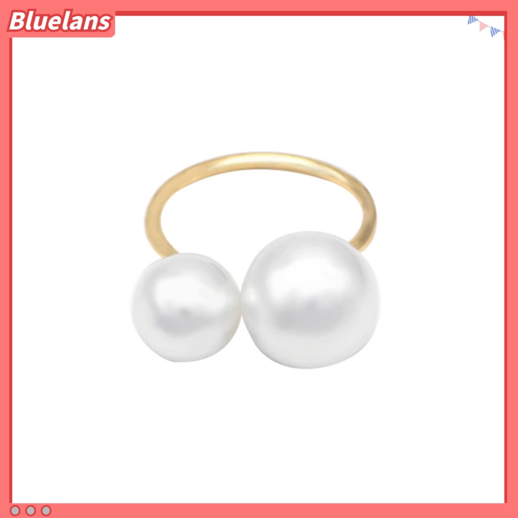 Bluelans Women Fashion Two Faux Pearls Opening Alloy Finger Ring Jewelry Gift Party