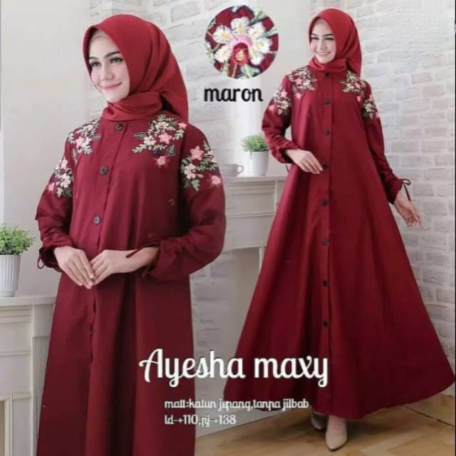 BUY 1 GET 1FREE | 5L XXXL XXL XL L M S |  AYESHA MAXI | BORDIR ASLI CANTIK BEST SELLER | GAMIS BIG SIZE