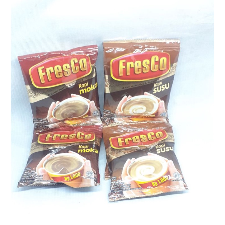 KOPI FRESCO/KOPI FRESCO SUSU/MOKA/FRESCO CAPPUCINO/FRESCO SACHET/FRESCO 1 RENCENG 10 SACHET MURAH