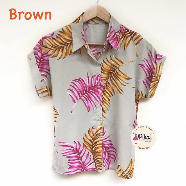 Kemeja lengan pendek motif bunga / kemeja hawaii murah / kemeja summer lucu / kemeja satin cewe 2206