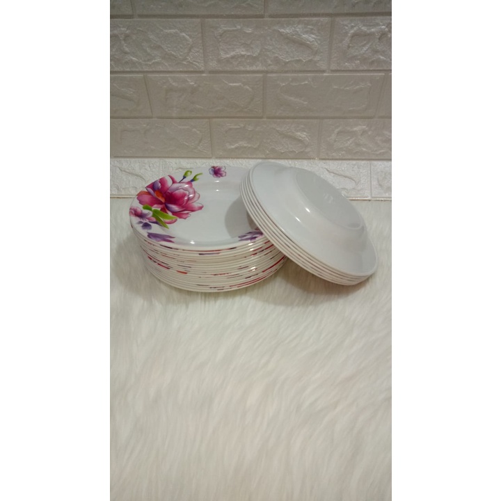 6 pcs piring makan melamin/ piring melamin/ piring cekung melamin/ motif; bunga besar/ ukuran; 9inc/