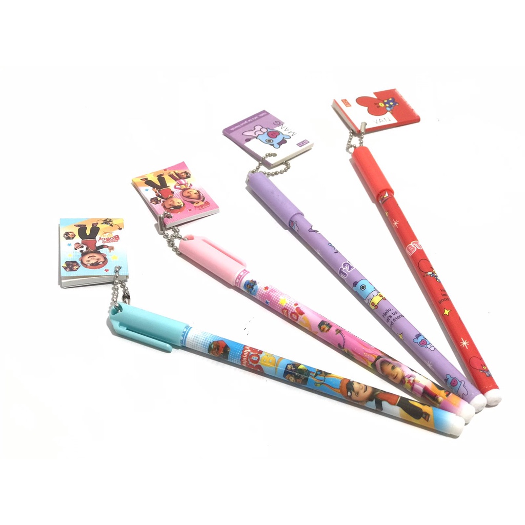 ( Ecer 1 Pcs ) PEN GEL NOTES KECIL - BTS BT2I / BOBOIBOY PULPEN KARAKTER BALLPOINT CHARACTER ANAK GANTUNGAN BUKU KECIL NOTE KOREAN BOYBAND NEWEST CUTEST