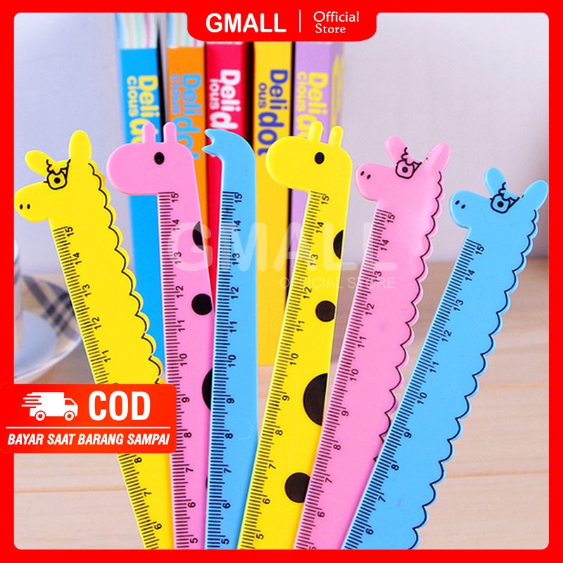 Penggaris Pengaris Ruler Plastik 15cm Stationary Stationery Alat Tulis Sekolah Kantor Lucu Unik Motif Jerapah GMALL ST0013