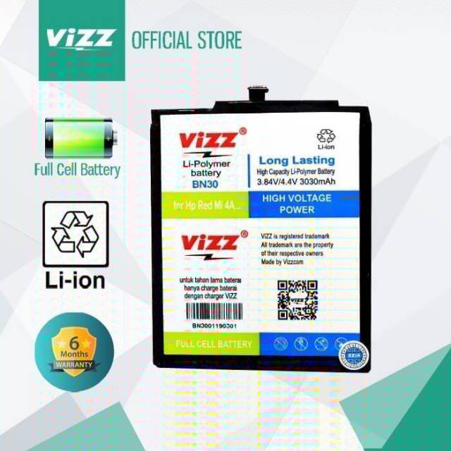 Baterai xiomi bn30 xiomi redmi 4a double power vizz