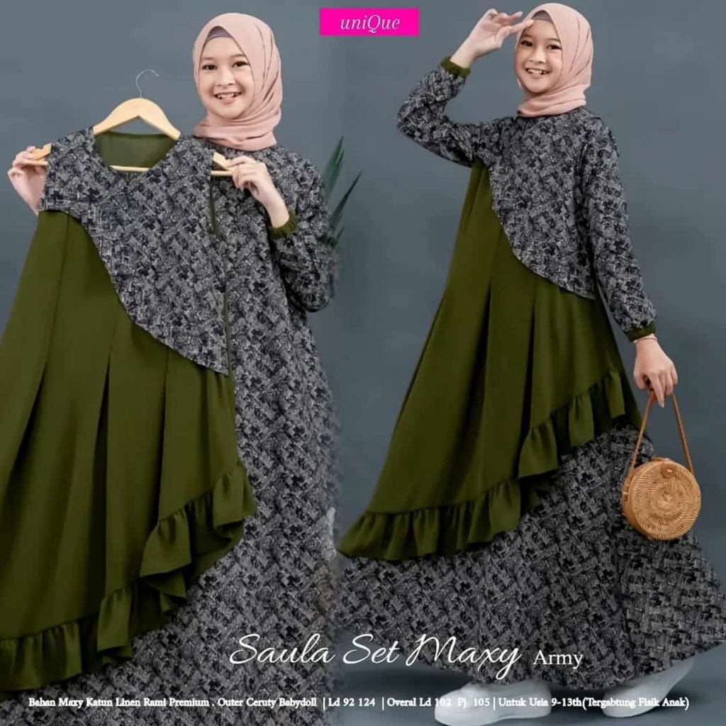 SAULA SET MAXI/MAXI DRESS ANAK PEREMPUAN/MAXI DRESS ANAK KEKINIAN/MAXI DRESS ANAK MURAH