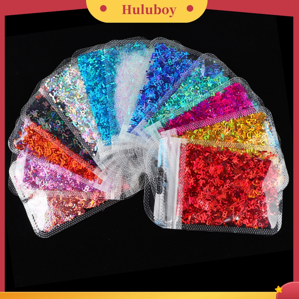 Huluboy Huluboy♡ 1 Pak Payet Glitter Motif Tulisan Campur Untuk Dekorasi Nail Art