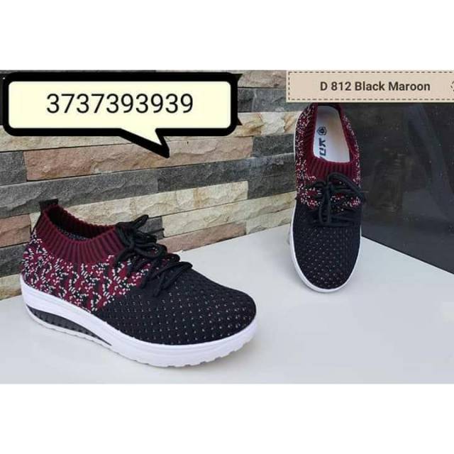 Sepatu Wanita Sneakers Import VDM black Maroon