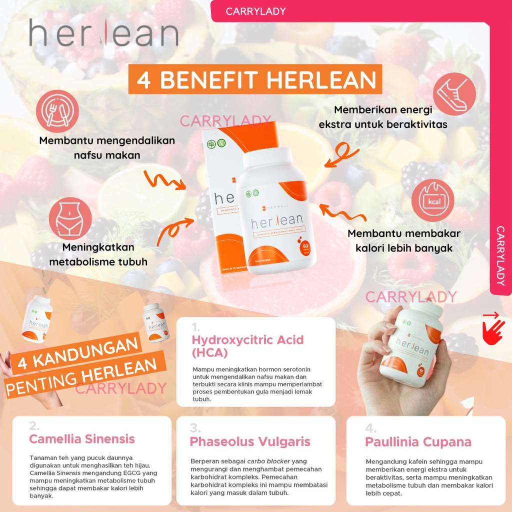 HERLEAN 1 BOX ISI 60 KAPSUL ORIGINAL PEMBAKAR LEMAK PENAHAN NAFSU MAKAN BY HERWELL HERVIBE HERSLIM