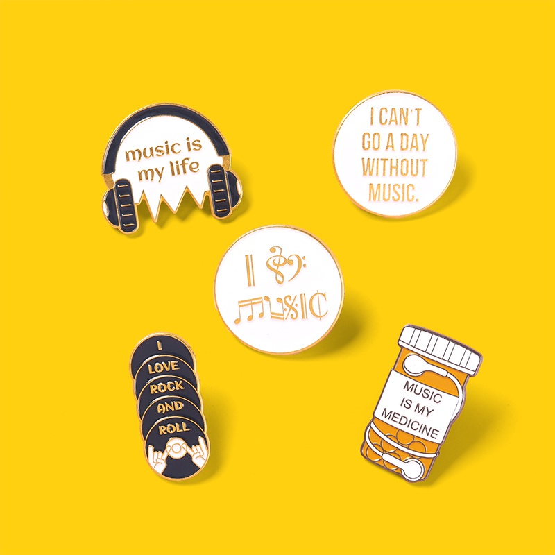 Bros Pin Enamel Desain Music Is My Obat Untuk Hadiah Teman