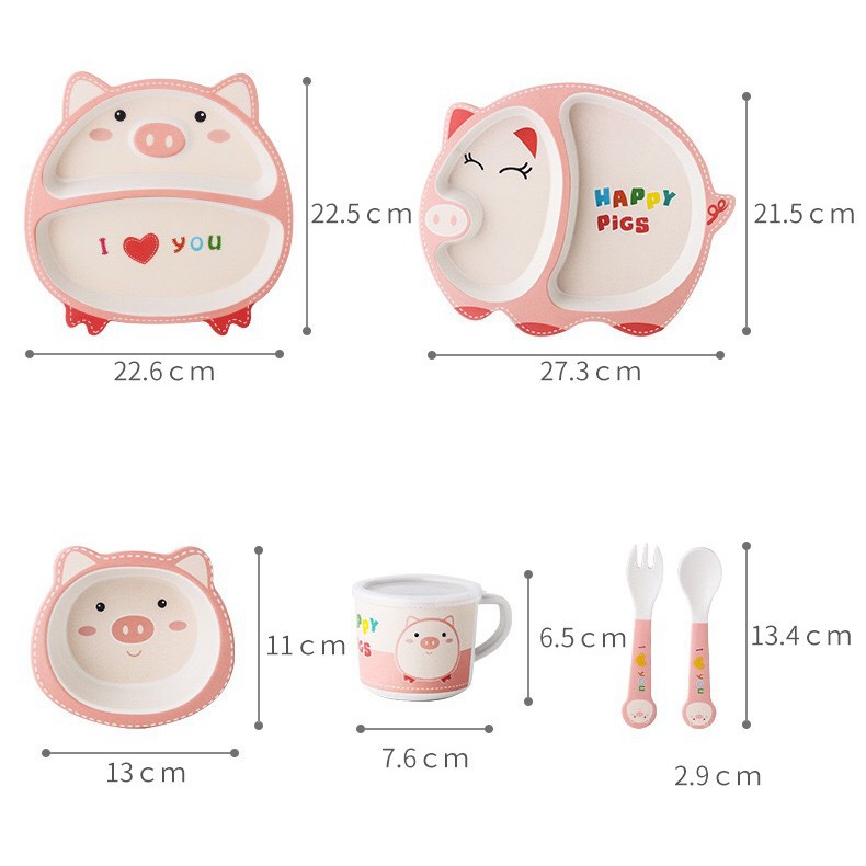 Eco Bamboo Fiber Feeding kids Set baby / Peralatan makan bayi / Piring set anak /piring bamboo bambu