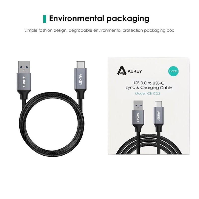 KABEL CHARGER AUKEY TYPE C CD3 2 METER FAST CAHRGING SUPPORT KABEL DATA