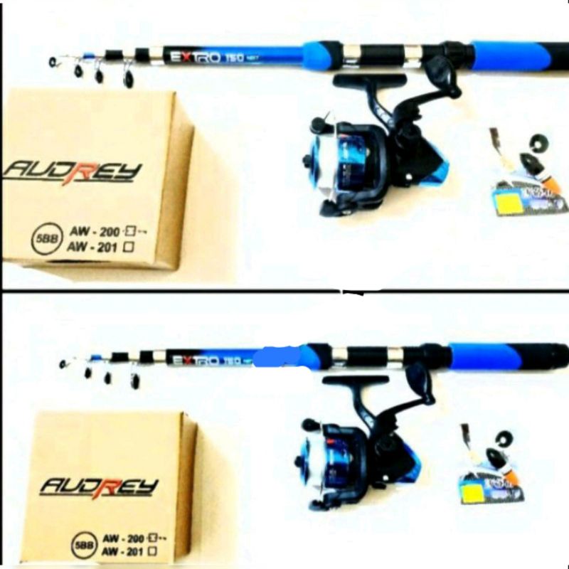 1 set Reel Audrey 5 BB + Joran Antena 150 cm, Siap Pakai