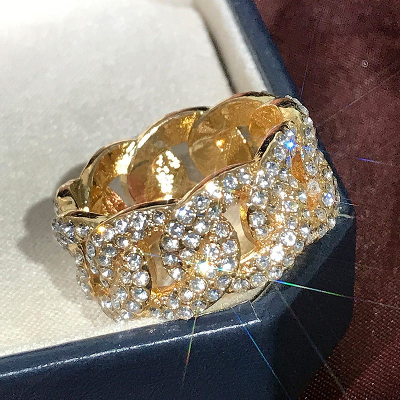 Cincin Pertunangan Berlian Kristal Berlapis Emas  24K Mewah Fashion Pria dan Wanita