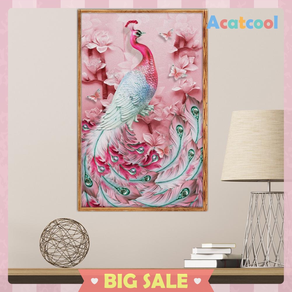 5D DIY Full Drill Diamond Painting Pink Peafowl Cross Stitch Embroidery Kit