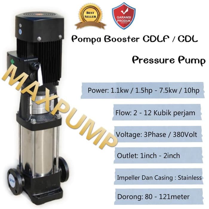 MAXPUMP 50CDL12-8-5.5 High Pressure Pump vertical pompa booster stainless pompa pendorong 5.5kw 12kubik 380volt 2inch