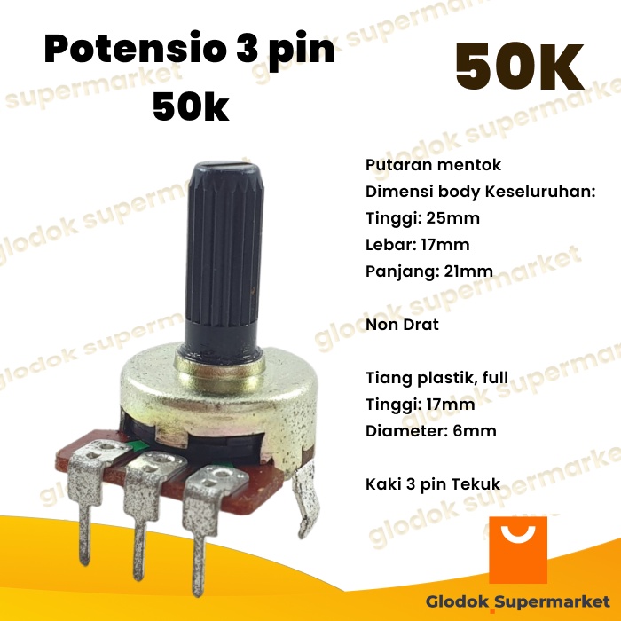 Potensio 3 pin 50k Mono Kaki 3 Tekuk Volume Mixer 503