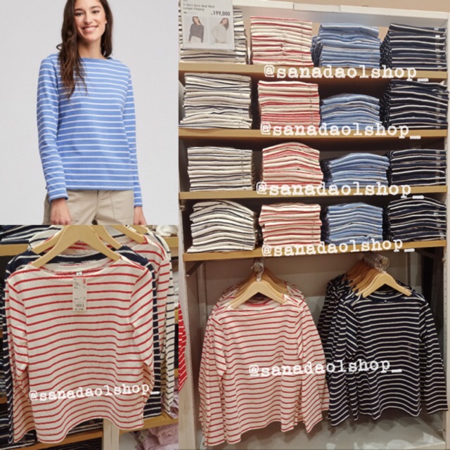 SALE UNIQLO  Tshirt Crew Neck Garis Lengan  Panjang  