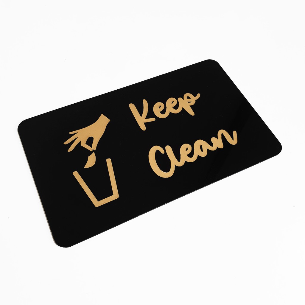 SIGN AKRILIK Pintu - KEEP CLEAN GOLD - 20x12cm - Signage Cafe/Resto