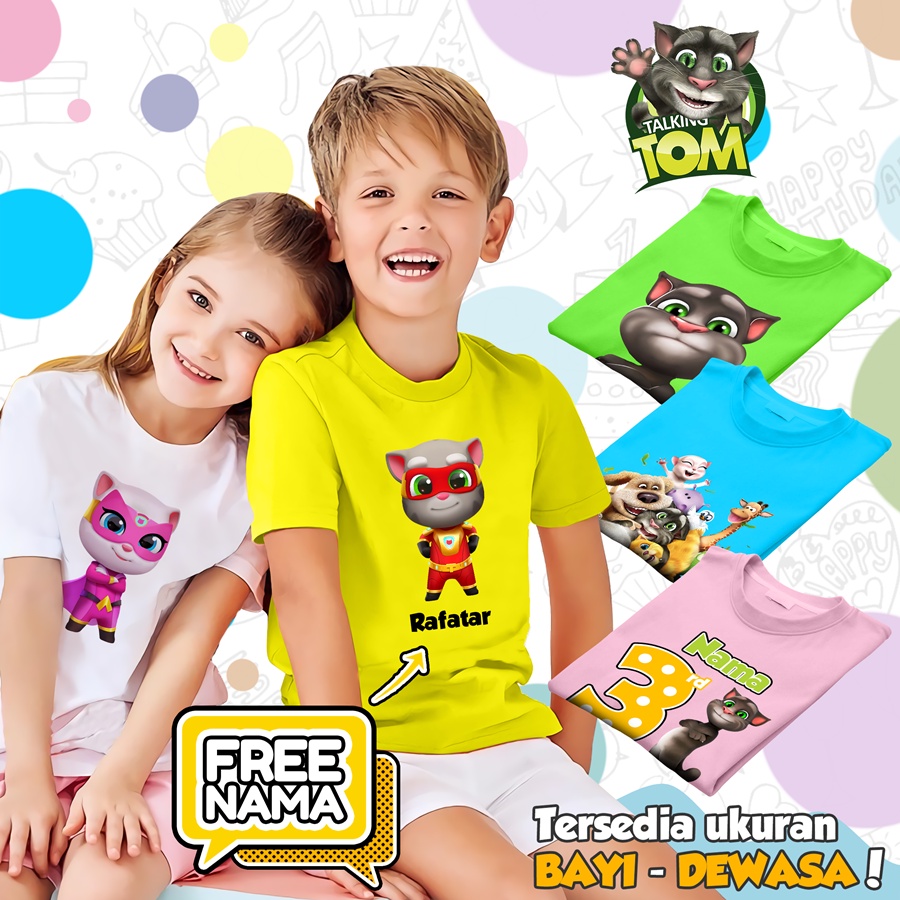 [FREE NAMA!!] Baju Kaos ANAK DAN DEWASA TALKING TOM BANYAK MOTIF