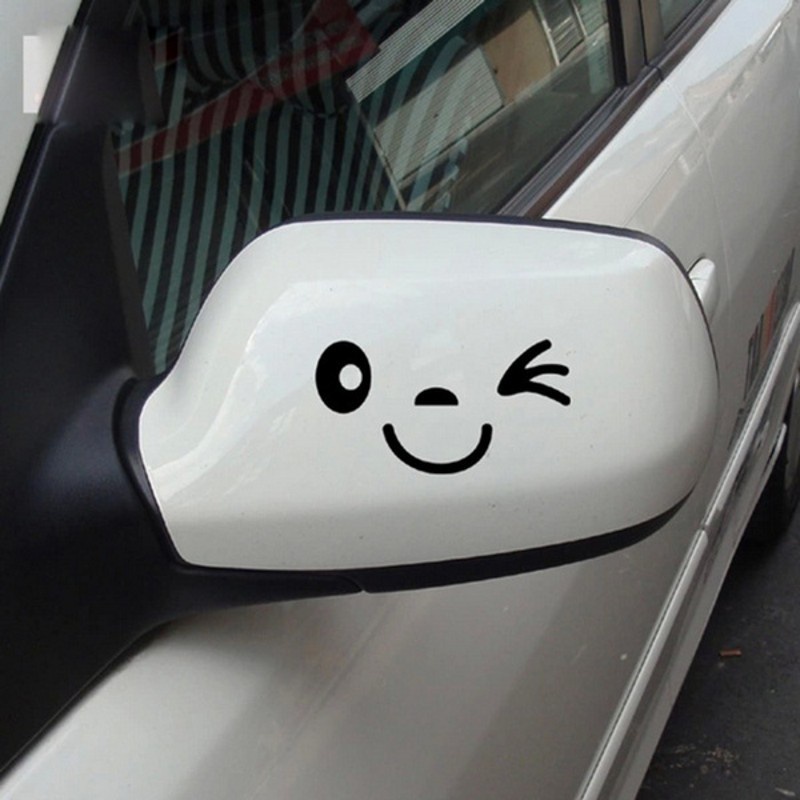 One Pair Cute Cartoon Smiley Face Car PET Sticker Rear View Mirror Stickers Styling For All Cars Automotive Related Products