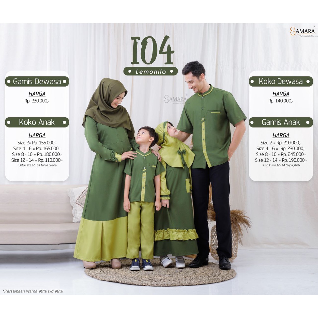SARIMBIT KELUARGA SAMARA FASHION I04 WARNA HIJAU LEMONILO FASHION MUSLIM MUSLIMAH TERBARU GAMIS IBU 