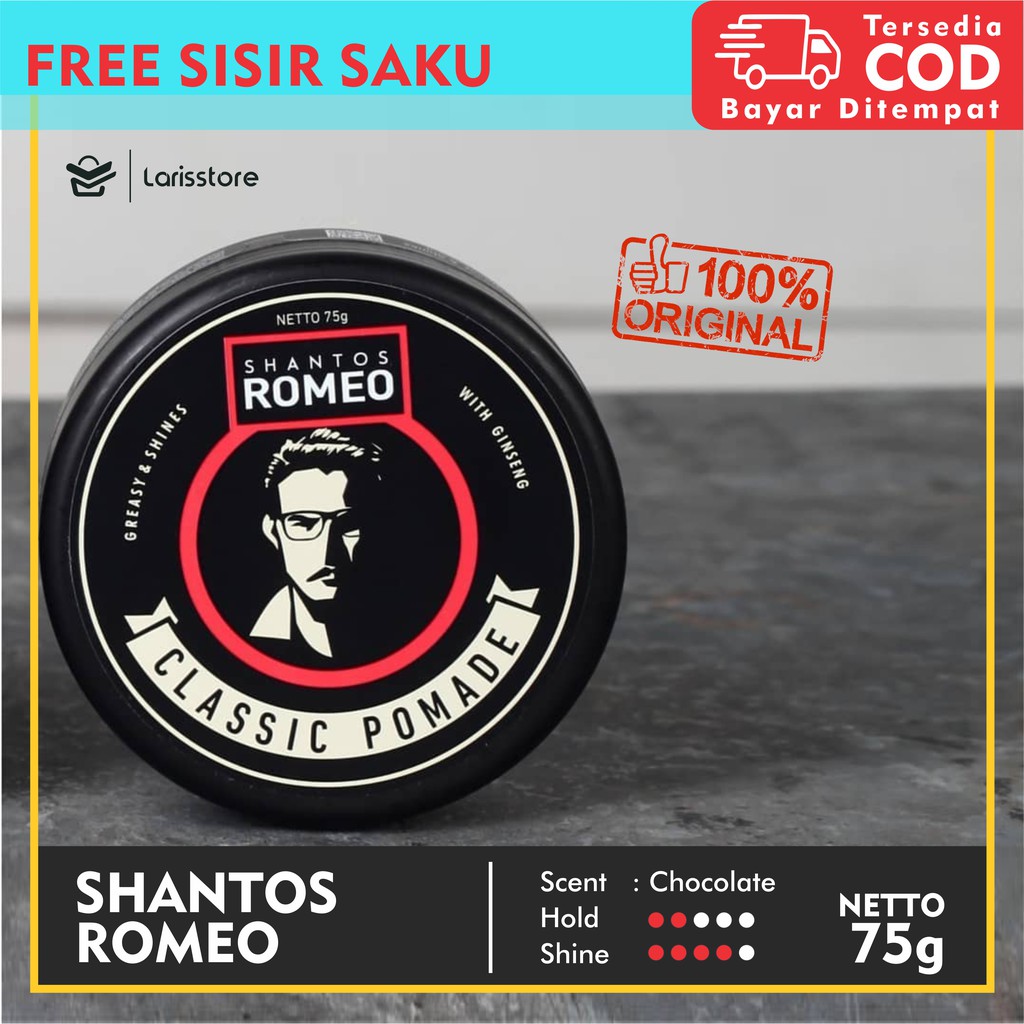 ORIGINAL SHANTOS ROMEO CLASSIC POMADE 75g BPOM / POMADE PRIA BARBERSHOP OILBASED GREASY SHINES