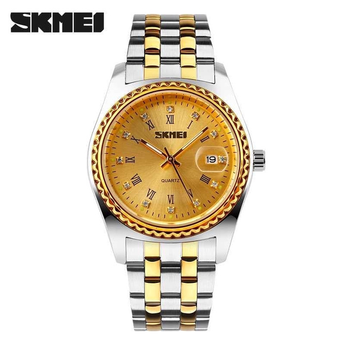 Jam Tangan Pria Rantai Original Skmei Modis Trendy Anti Air - Pria Gold