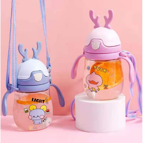 Botol Minum Anak Sedotan @250ml Karakter Kucing Tutup Clip