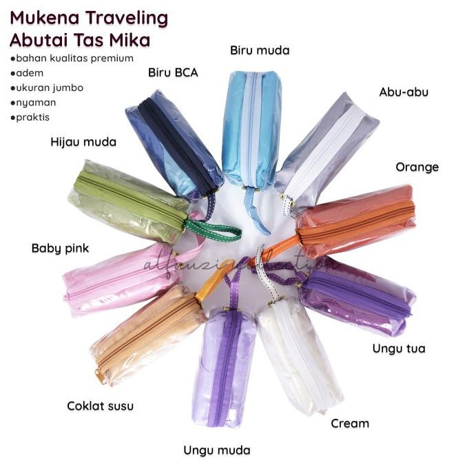 Mukena abutai satin sulam tas mika praktis buat traveling