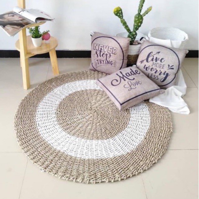 RUG ANYAMAN / KARPET  ANYAM SEAGRAS BULAT WARNA DIAMETER 120 RUG / FLOOR MAT ANYAMAN BULAT