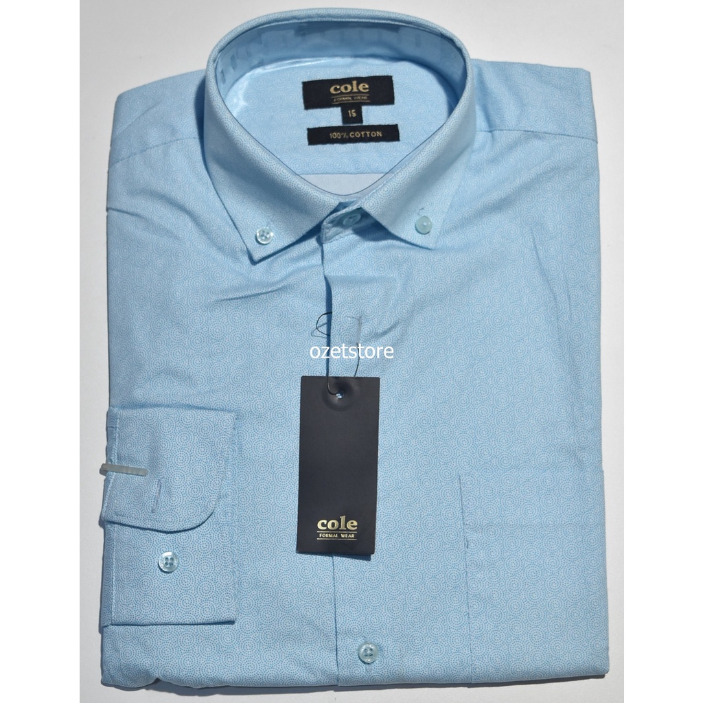 Kemeja Pria COLE Lengan Panjang Biru Motif Slimfit KCS48 Original