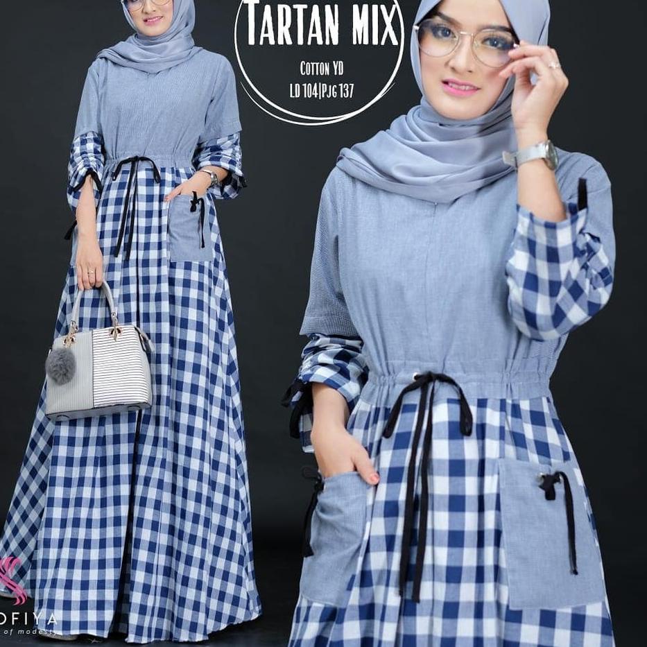 [SKU : 70WHV] Baju Gamis Remaja Baju Gamis Wanita Kotak Kotak Busana Muslim Tartan Mix Maxi Murah Ke
