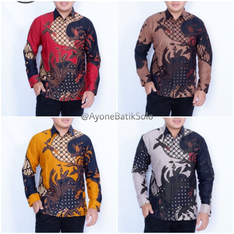 Kemeja batik Premium Terbaru Batik Pria Lengan Panjang Warna Merah/Coklat/Kuning/Abu Batik Ori Solo