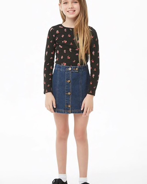 Forever21 kids printed bodysuit-black