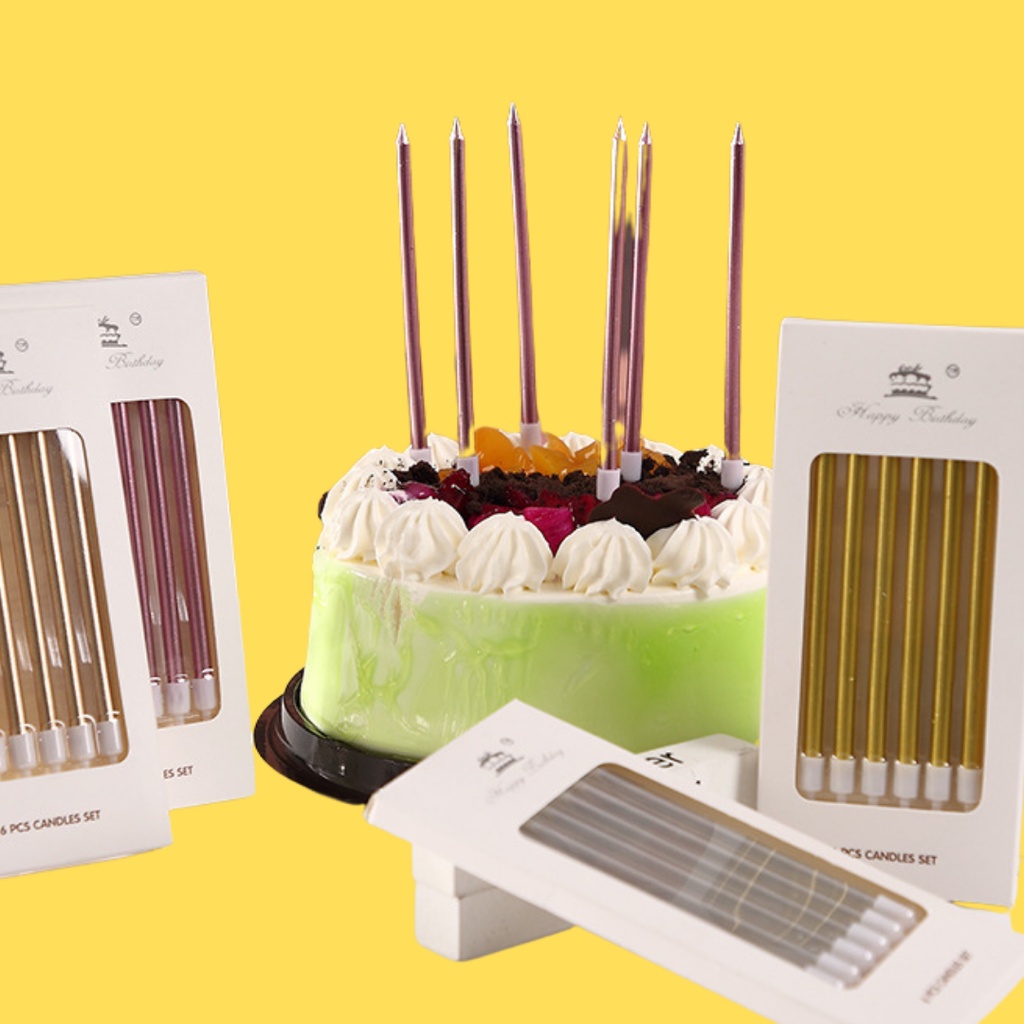 Lilin Ulang Tahun Panjang Metalik Gold Birthday Candle isi 6pcs