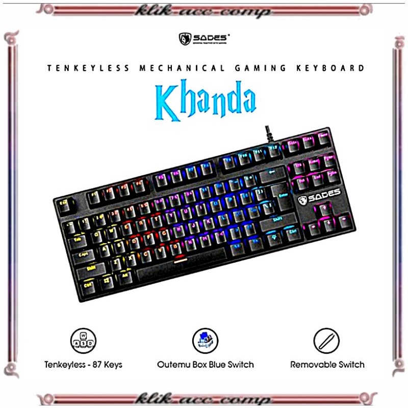 Keyboard Gaming Mechanical TKL RGB Sades Khanda Removable Switch / SADES KHANDA