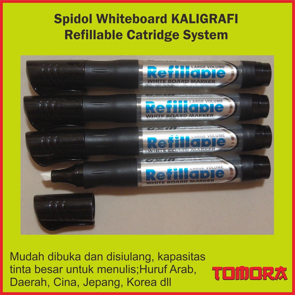 Spidol Whiteboard Kaligrafi (Chisel Nib) Refillable untuk menulis huruf Arab, Daerah, China, Jepang,