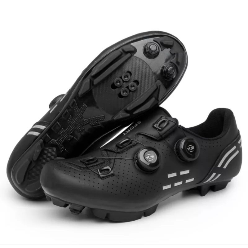 Sport Sepatu Sepeda Cleat MTB Bicycle Shoes Cleats Mountain Bike Sepatu Gowes Cleat MTB 2 BOA Hitam